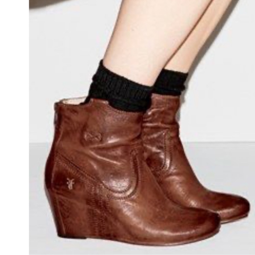 Frye Leather Carlson Hidden Wedge brown bootie